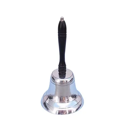 Stainless Steel Round Shape Hand Bell Top Quality Silver Color Hand Bell With Black Wood Handle For Sale