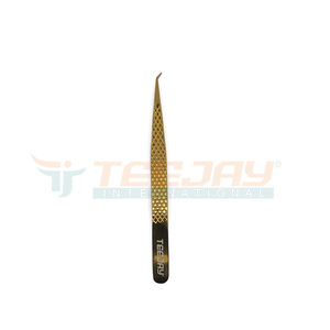 Titane Or 3mm 45 degrés angle Extension De Cils Pince À Épiler Diamond grip Professionnel Cils outil TEEJAY Outils De Beauté - Product Image 6