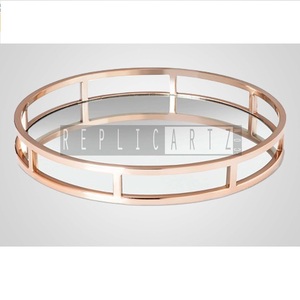 Maximus International Rose Gold Brass Art Deco Multi-functional Mirror Tray | Decorative Vanity Organizer Coffee Table Accent - Product Image 1