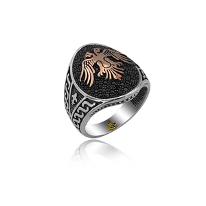 Anillo de hombre de águila de doble cabeza de plata esterlina de 925K - Product Image 1