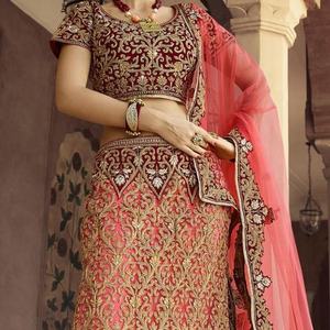 Lehenga Choli Tradicional Indio-Pakistaní para Novia 2025, con Bordado Pesado Zari Dozi, en Satén de Poliéster, para Bodas y Fiestas, Diseño Étnico - Product Image 1