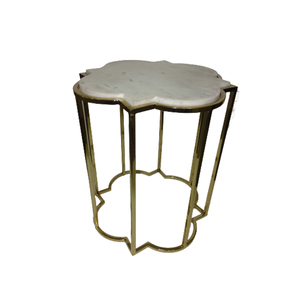 Mesa de centro de madera para sofá, base de acabado dorado y mármol blanco - Product Image 6