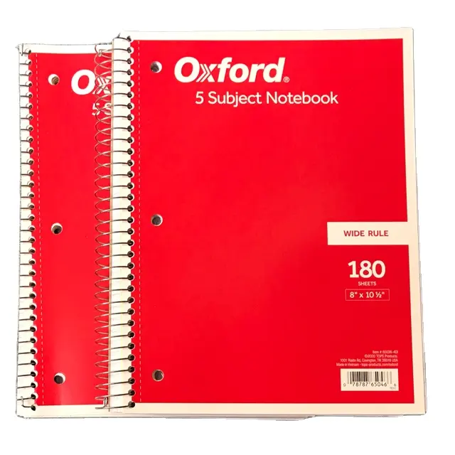 Fabriek Prijs Spiraal Notebook 180 Vellen 5 Onderwerpen Premium Aangepaste Logo Print Spiraal Voor Studenten Kantoorbenodigdheden