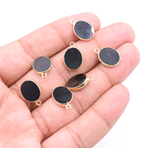 <b>Black</b> <b>Onyx</b> Oval Shape Silver Bezel Bail Pendant 15 To 17 MM With Gold Plated Pendant For Jewellery Making - Product Image 2