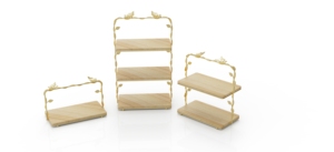 Soporte de pastel de 2 niveles decorativo de latón caliente con placas de madera Servidor de soporte de pastel de lujo Premium de estilo americano de alta calidad - Product Image 3