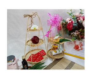 Plateau en bambou artisanal or, ensemble de plateau, pratique à deux niveaux, données en or, 99 - Product Image 4