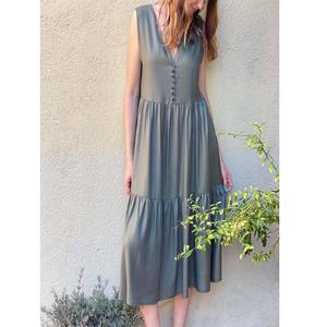 Classic Look Solid <b>Boho</b> Women Tiered Long Tunic High Quality Rayon Elegant Simple Maxi <b>Dress</b> - Product Image 1