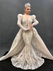 Vestido de novia turco para mujer, elegante, largo, de noche, de gasa, tul, satén, de lujo, de alta calidad - Product Image 6