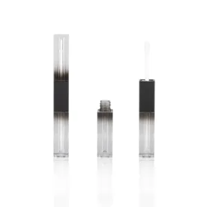 Gradient Black Cosmetic Container Packaging Double Ended Square Lipgloss Wand Tube 2 in 1 Lip Gloss Bottle Applicator Two Sides