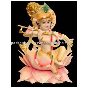 Estatua de mármol exclusivo de Krishna Idol, estatua de loto - Product Image 1