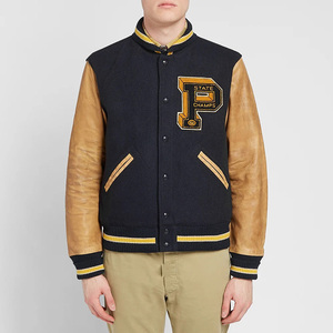 แจ็คเก็ตวาร์ซิตี้แบบ OEM สั่งทำพิเศษ แจ็คเก็ตบอมเบอร์ ปักลายปะติด แขนหนัง ตัวเสื้อทำจากผ้าขนสัตว์ ตามความต้องการของลูกค้า - Product Image 4