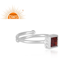 Bold Square Cut <b>Garnet</b> Gemstone <b>Ring</b> Jewelry Fine <b>Silver</b> Square Design Retro <b>Ring</b> Jewelry Manufacturer - Product Image 3