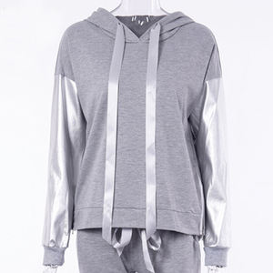 Ensemble jogging pour femme, Streetwear, en coton, décontracté, pantalon Long à capuche, fermeture éclair, couture irrégulière, automne, hiver, lot de 2 pièces - Product Image 5