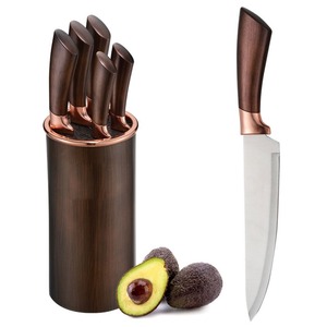 Custom Professional 6pcs Slicer Chef Knife Sets Stainless Steel Set <b>Kitchen</b> Knives with Round Block - Product Image 1