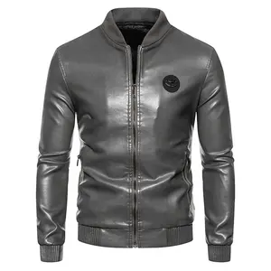 wholesale casual leather jacket men handsome autumn and winter plus velvet imitation leather zipper men's jackets & coat