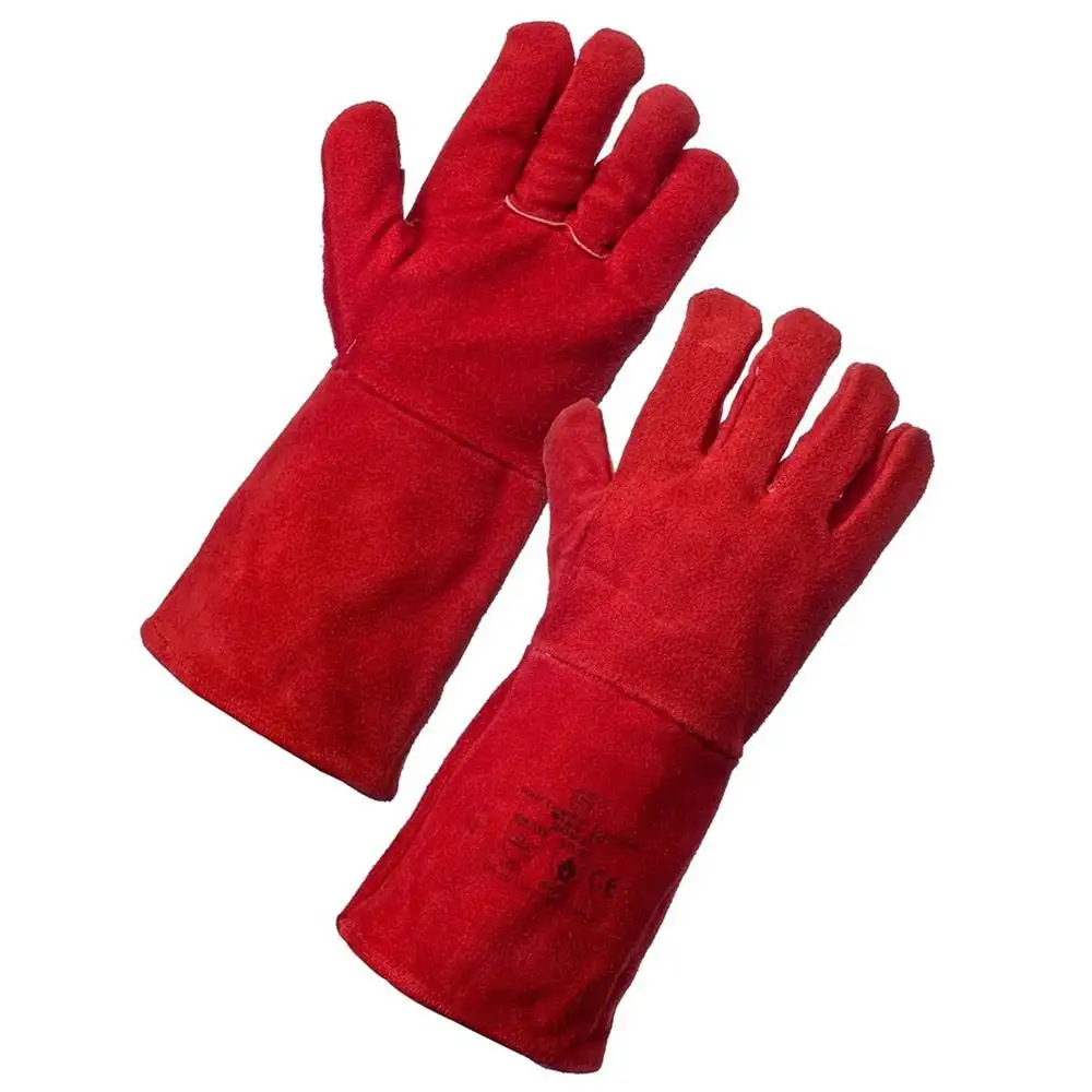 Gants de soudage de couleur rouge de qualité résistante gants de travail en cuir de vache fendu sécurité protection des mains résistant à la chaleur meilleures ventes