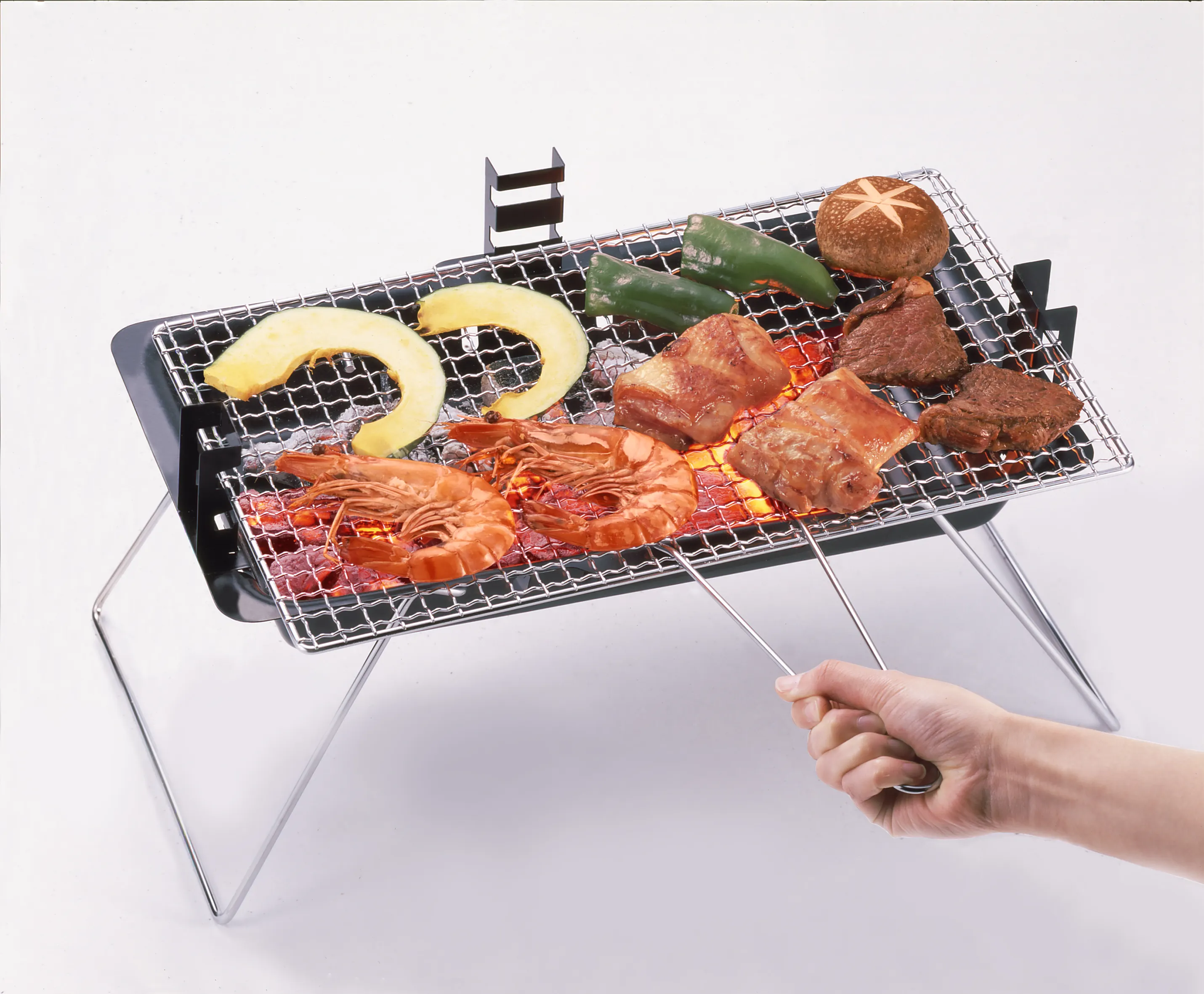 Parrilla de carbón de tipo fino, fácil de limpiar, altura ajustable para 3 ~ 4 personas, barbacoa portátil, hecha en China