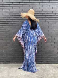 2023 nueva llegada India hecho a mano Tie Dye Kaftan para mujeres Long Beach Wear manga acampanada tejido hasta el suelo vestido regalo para ella - Product Image 3