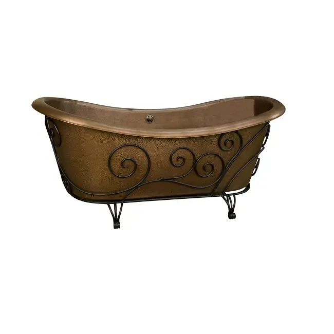 Banheira de cobre com design exclusivo, banheira de banheiro autônoma com superfície banhada a níquel, interior sólido