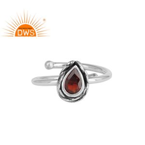 Anillo de plata de primera ley y piedra preciosa granate para mujer, sortija de boda, plata esterlina 925, color rojo, pera oscura, Natural - Product Image 1