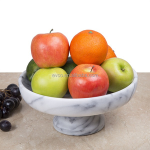 Natural <b>White</b> Marble Fruit Bowl On Pedestal - Product Image 4