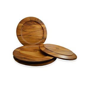 Nouvelle assiette de service en bois d'acacia couleur naturelle Restaurant & Home décor de table assiette de chargeur en bois pour vaisselle basse - Product Image 2