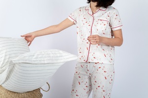 Ropa de dormir para mujer, Camisa estampada de manga larga con botones y pantalones largos transpirables - Product Image 3