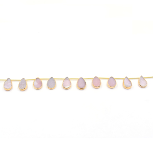 Perles de druse rose en forme de poire, serties d'argent, de 17 à 19 mm, plaquées or, percées sur le dessus, 10 perles par brin - Product Image 2