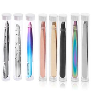 Pinzas para cejas de acero inoxidable y metal grueso de colores personalizados al por mayor con punta inclinada, pinzas para cejas Kaneka con logotipo privado - Product Image 1