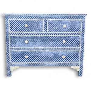 Best quality Bone Inlay Chest 4 Drawer Chevron Pattern Blue Color Living Room Cabinet Bone