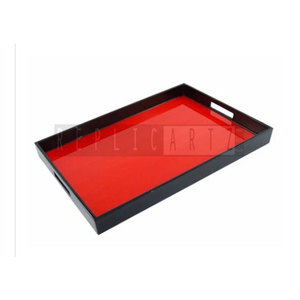 Plateau de service en bois noir de luxe Maximus International avec base rouge, design Art Déco, plateau de présentation multifonctionnel pour la décoration de la maison - Product Image 1