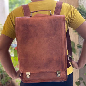 Sac à dos en cuir de chèvre véritable pour femme, sacoche deux en un, pour ordinateur portable, grande taille, Vintage, marron, - Product Image 1