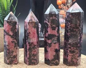 Rhodonite <b>Crystal</b> Tower Hand Polished Pink Black Gemstone Point Decorative Display Stone for Meditation and Collectors - Product Image 6