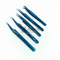 Pinzas Profesionales Japonesas para Extensión de Pestañas, Punta Puntiaguda de 45 Grados, Color Azul Plasma, Titanio, Acero Inoxidable