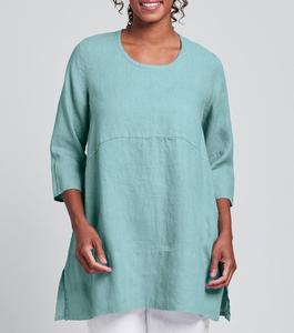 Robe Tunique Courte en Lin Col Rond Manches Longues Couleur Unie Coupe Ample Ourlet Asymétrique Respirante Broderie Formelle - Product Image 1