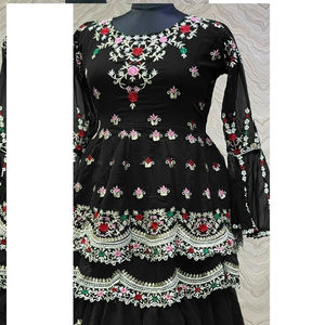 Fuax-ropa de fiesta pesada georgette, seda, bordado, doble volante, de trabajo, con tasa al por mayor, nueva presentación - Product Image 1