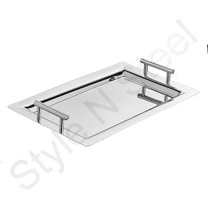 Plateau de service avec poignées, assiettes à dîner, plateaux de service rectangulaires, ensembles de vaisselle en acier inoxydable - Product Image 1