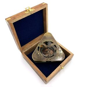 New Design <b>Antique</b> Triangular Brass Sundial <b>Compass</b> With Wooden Box Collectible <b>Antique</b> Sun Dial <b>Compass</b> Gift Item . - Product Image 2