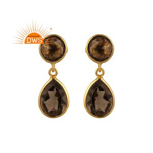 Boucles d'oreilles en pierre précieuse de Quartz fumé naturel, vente en gros, plaqué or, styliste naturel, fournisseur de bijoux en argent, 50 pièces - Product Image 1