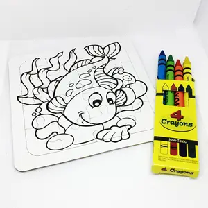 DIY油漆纸板迷你拼图与蜡笔套装，适合儿童玩具