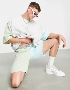 Ensemble T-shirt et short surdimensionnés avec logo sérigraphié, 220 g/m², broderie vintage, effet délavé, pour homme, hiver - Product Image 4