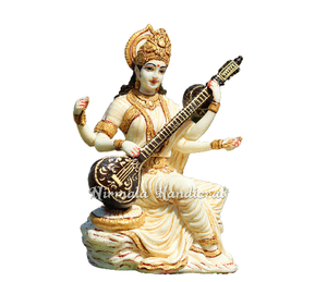 Estatua de poliresina blanca, estatua de mármol, polvo, polvo, poliresina, Saraswati, Idon, diosa India del saber, arte - Product Image 3