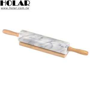 [Holar] Taiwan Made 18 Inch Natural White Marble Rolling Pin with Wooden Handle - Product Image 1
