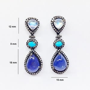 Sterling Silver 925 <b>Gold</b> Plated Diamond Custom made Supplier Wholesaler Handmade Woman Low MOQ <b>dangling</b> Multi Gemstone <b>Earring</b> - Product Image 2