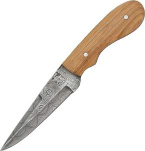 Beau couteau à lame fixe en acier Damas Sizzco pour la chasse et le camping personnalisable avec manche en bois d'olivier OEM - Product Image 1