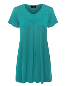 Haute qualité femmes Mini tunique haut col en v à manches longues plis conception ample été tricoté plage Silhouette Club décontracté naturel - Product Image 4