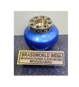 Lampe à thé bleue en aluminium avec patte d'animal de compagnie gravée, fournitures d'urne de crémation pour animaux de compagnie par Brassworld inde - Product Image 1