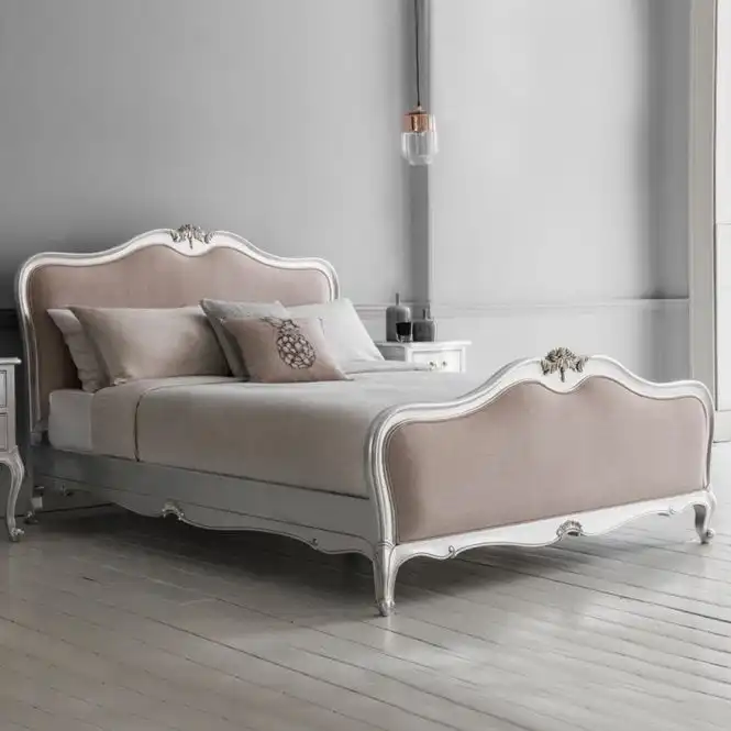 벨벳 원단으로 단단한 나무로 만든 프랑스 스타일의 침대 프레임