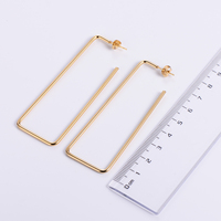 Vente en gros de boucles d'oreilles longues personnalisées, forme rectangulaire, cerceau minimaliste, bijoux surdimensionnés, grande forme géométrique, boucles d'oreilles en acier inoxydable pour filles