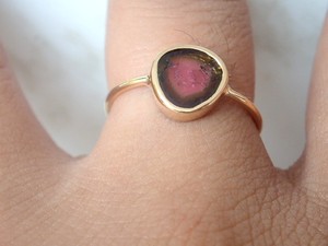 <b>Gold</b> Plated Engagement <b>Rings</b> Watermelon Tourmaline Slice Gemstone Bezel Setting eternity vermeil - Product Image 5